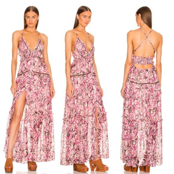 DUNDAS Dresses & Skirts - NWOT Dundas x Revolve Smocked Slit Sheer Maxi Dress